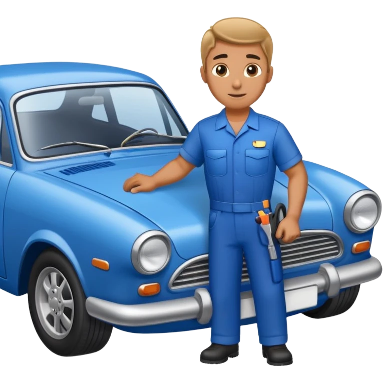 Guy working on a blue car emoji