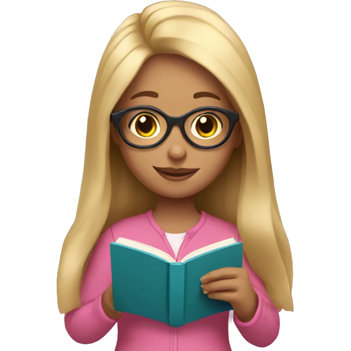 Girl with long blonde hair and glasses reading a pink book emoji