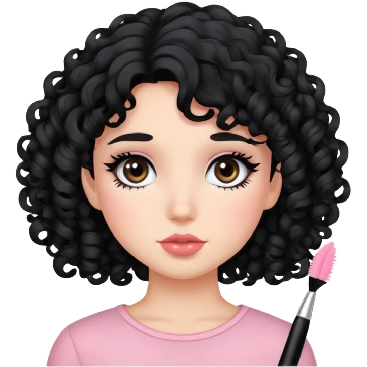 Girly, blush, mascara, curly black emoji