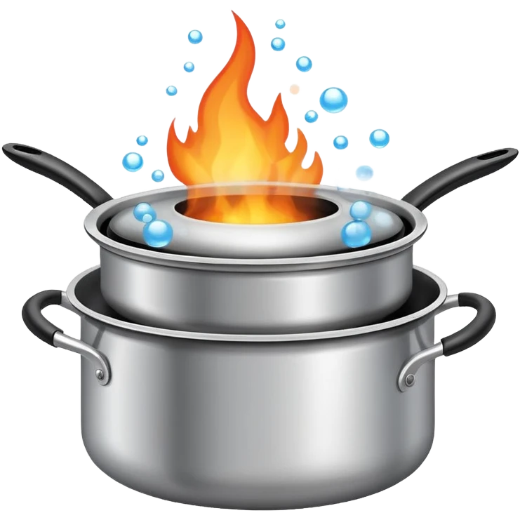 cooking pot on stovetop fire with steam and bubbles rising emoji