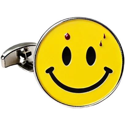 Yellow smiley face pin with a small blood splatter from Watchmen comic book emoji