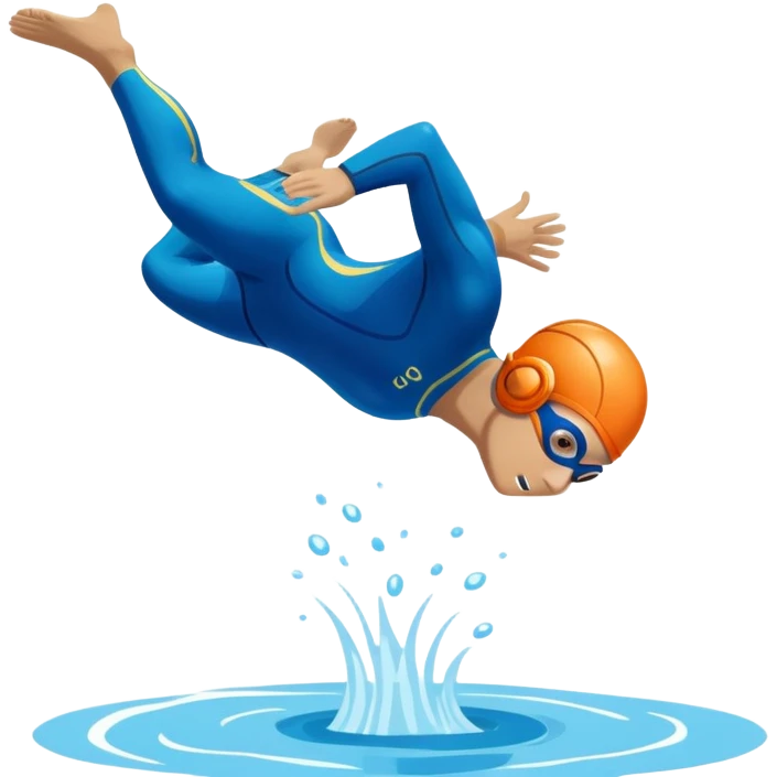 determined pool diver dives into a pool of confidence blue water underneath  emoji