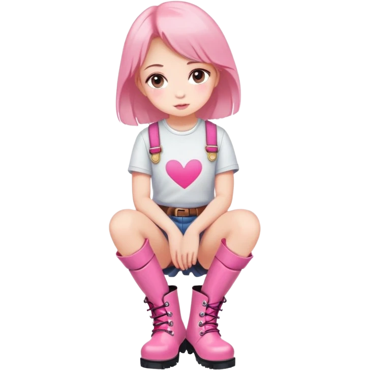  top and skirt with pink inscription “girl”  squatting in pink boots emoji