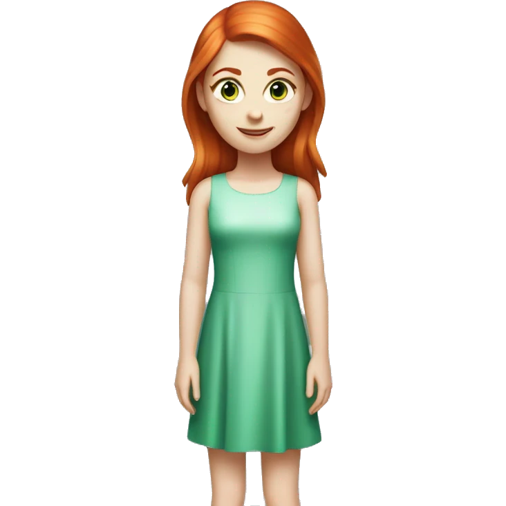 girl with straight red hair and light blue eyes, white skin in a green shiny dress emoji