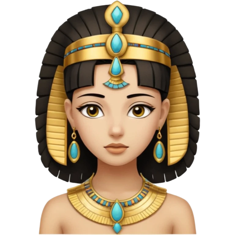 An emoji portrait of a young ancient Egyptian princess. She wears a broad gold collar necklace and a detailed nemes headdress. Her expression is serene and poised. emoji