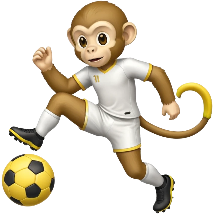 Quiero hacer a un mono jugando futbol y un plátano en la mano emoji