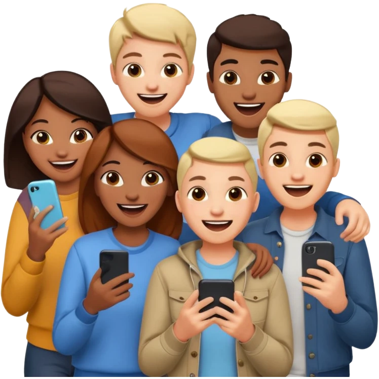 I want to generate an image to show a group of friends playing a mobile game emoji