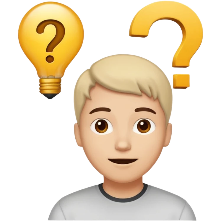 Una persona pensativa, que este feliz con un signo de interrogación arriba de la cabeza emoji