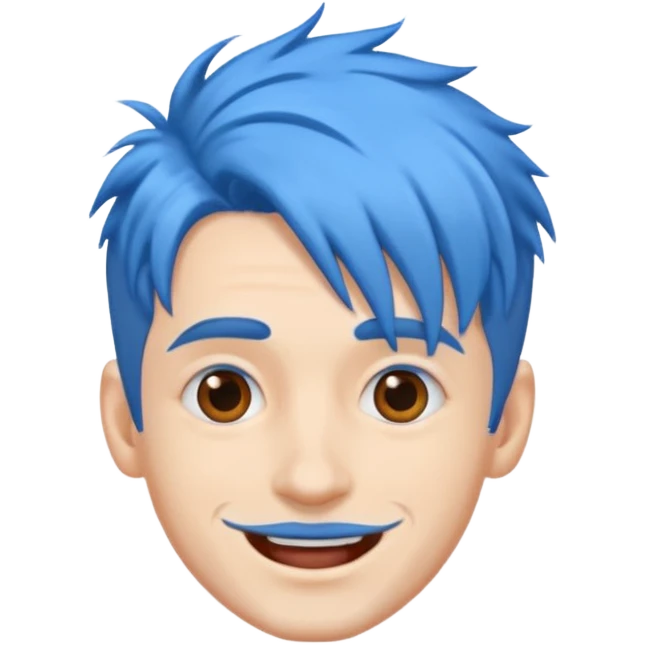 Happy Man strange  blue hair head emoji
