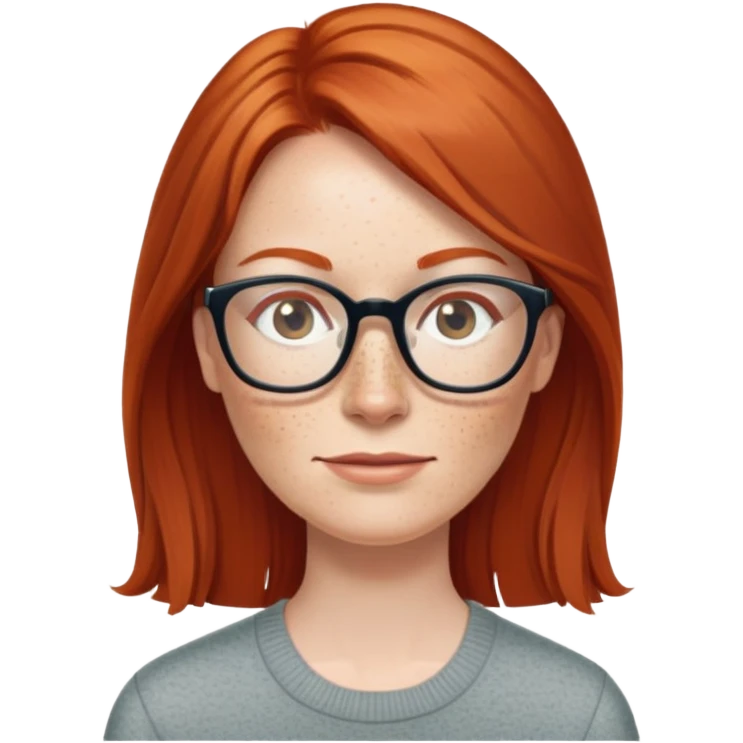 middle age Red head with freckleslong straight hair pale skin wearing glasses emoji