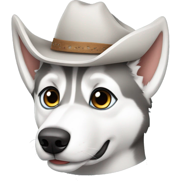 Gray Siberian Husky with blue eyes wearing a cowboy hat emoji