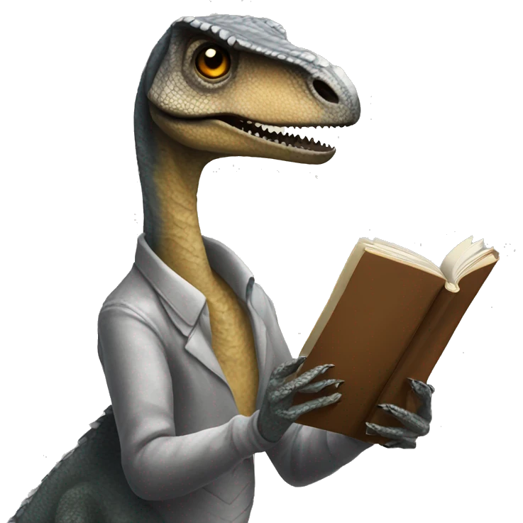 velociraptor reading a book emoji