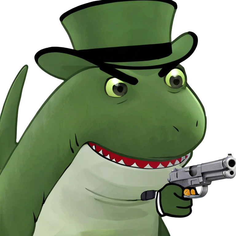 Shark with a top hat en a gun emoji
