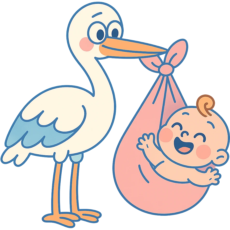 pastel toon style stork with baby emoji