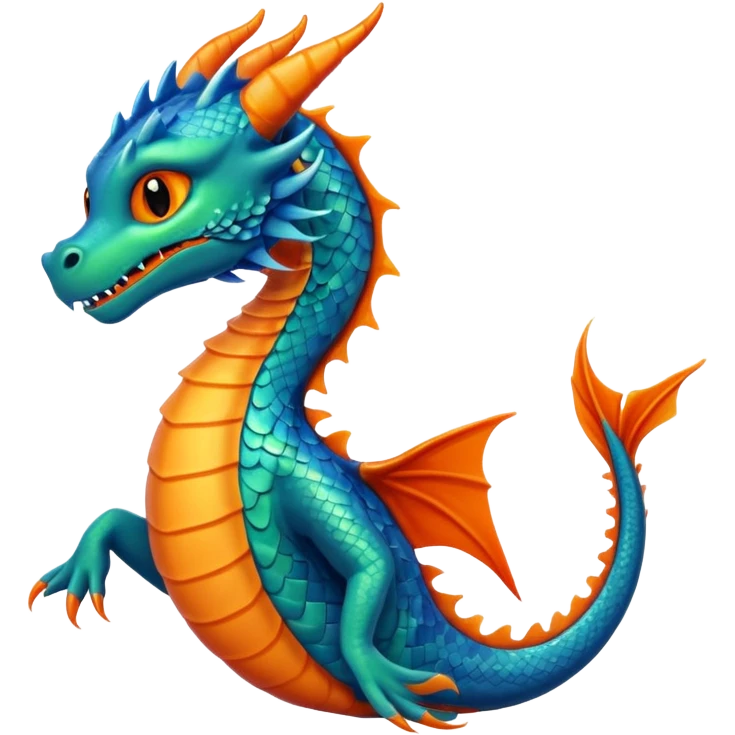 Blue and green sea Dragon with a firey orange tom cat emoji