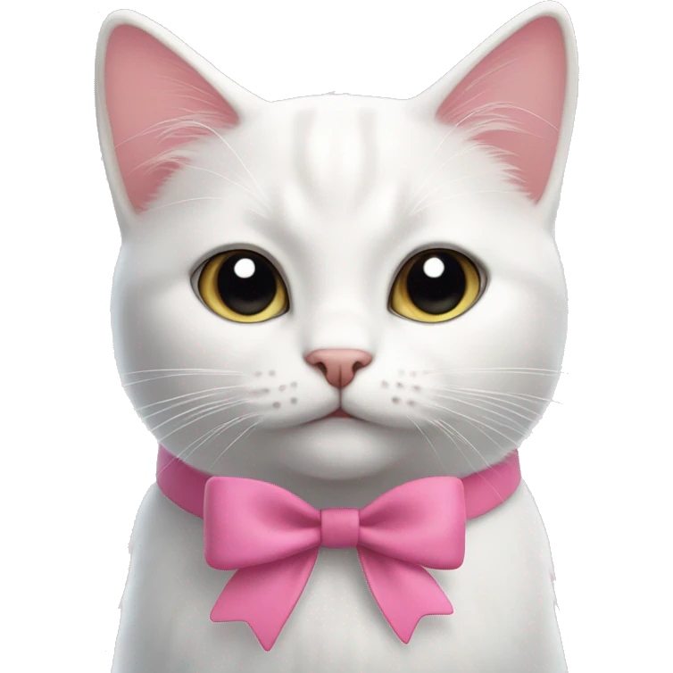 Cute white cat with pink bow and black whiskers  emoji