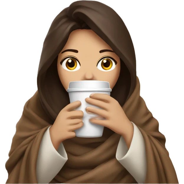 Brunette Drinking coffee wrapped in blanket emoji