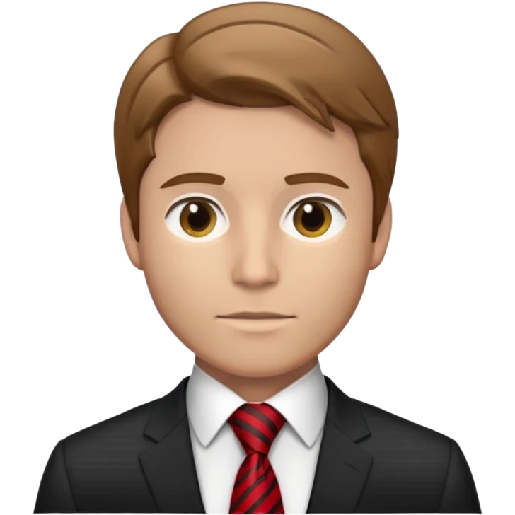 man with combed light brown hair wearing a suit with black horizontal stripes and a red tie emoji
