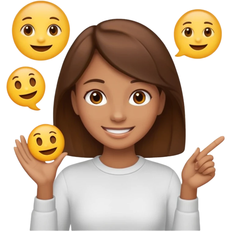 Make an emoji of a girl (no glasses) with brown hair who is teaching how to make an emoji emoji