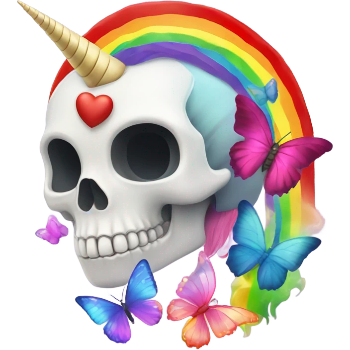 Skull and rainbow butterflies unicorn and a heart emoji