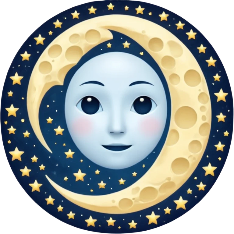 serene night sky with moon and stars, circular avatar, moon without a face emoji
