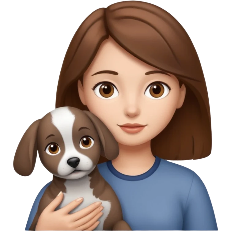 Brown hair girl holding a gray dog emoji