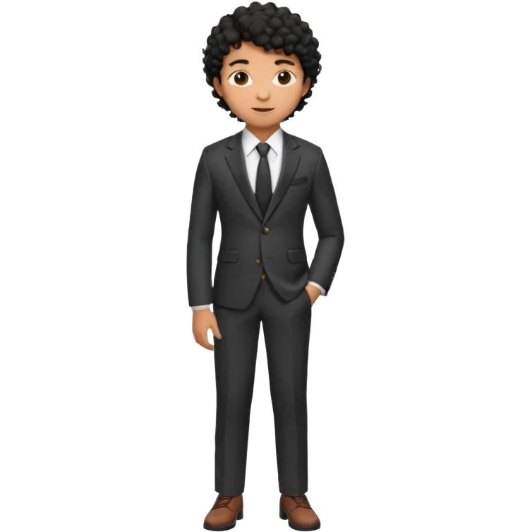 Young man, brown skin, black curly hair, tailored trousers, suit jacket, and tie

 emoji