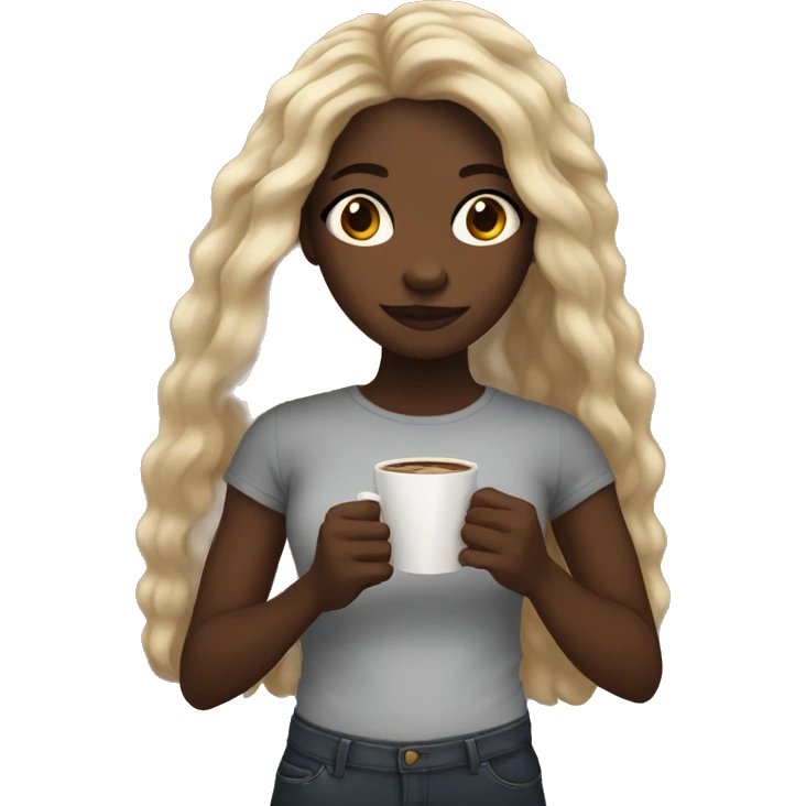 Black girl holding cup of coffee with long hair emoji