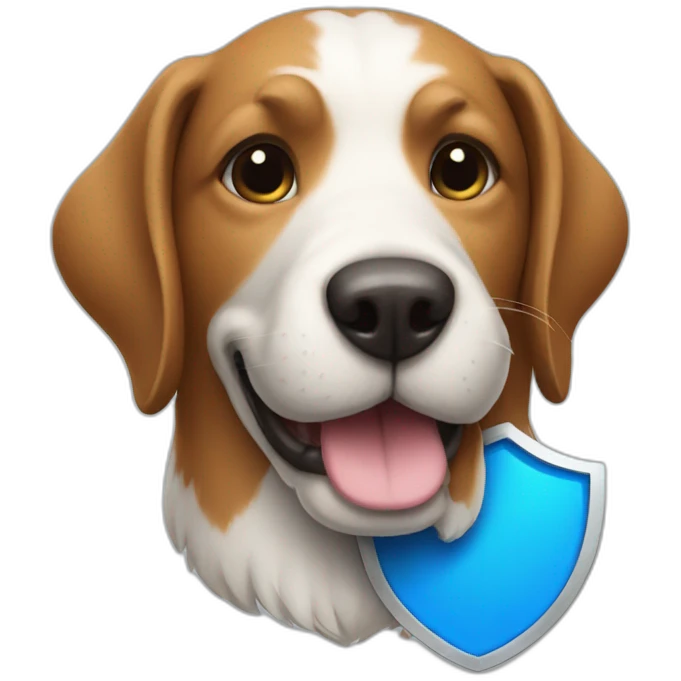 Dog holding a blue shield with a check mark on it emoji