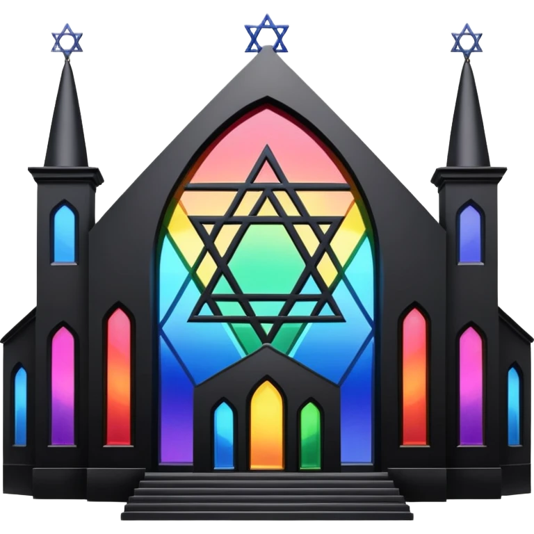 jewish synagogue temple in dark goth aesthetic style with black building and rainbow tint glass windows and star of david emoji