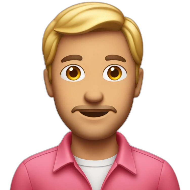 Man with pink shirt and vintage red car emoji