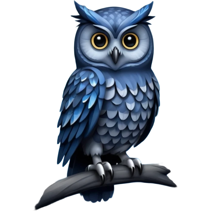Beautiful magical gothic style, ultra detailed owl in shades of blues, grays. Sitting among tall dark night style forest trees  emoji