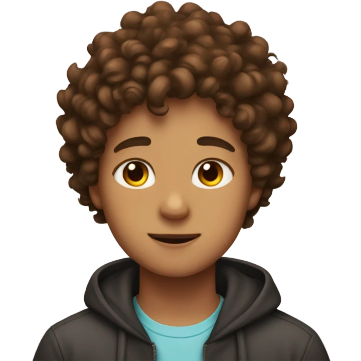 Boy with brown curly hair and cat ears emoji