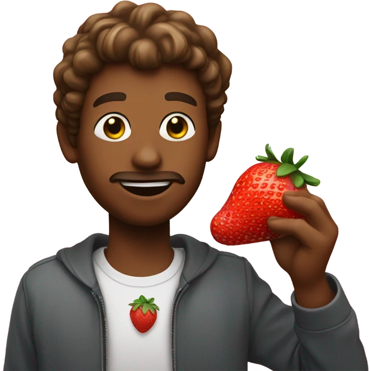 guy eating a strawberry with onion oil emoji