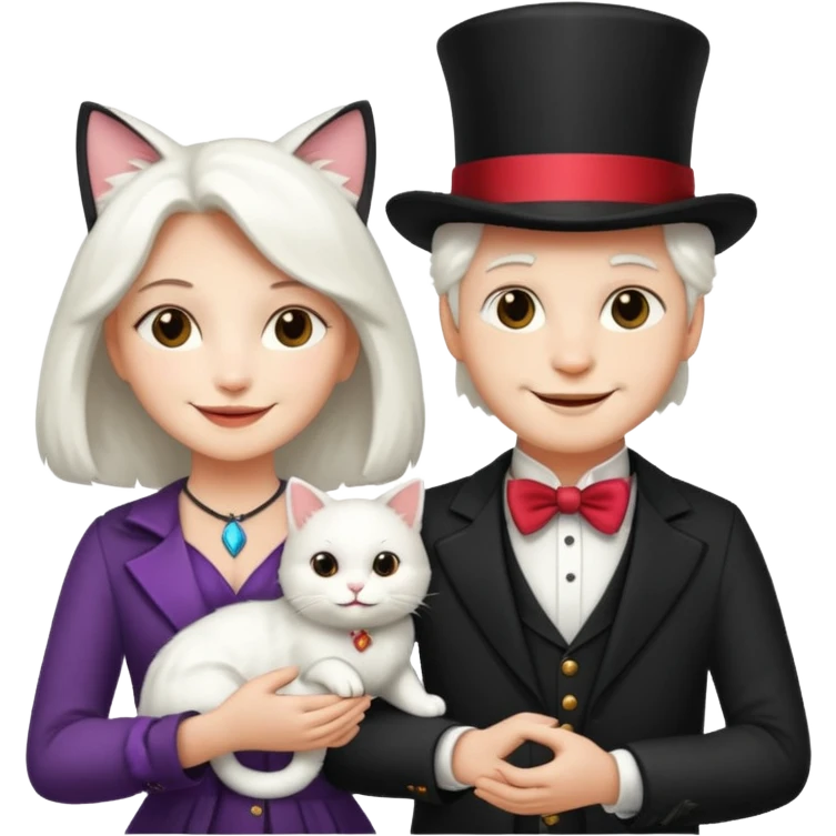 magician couple and their pet cat emoji