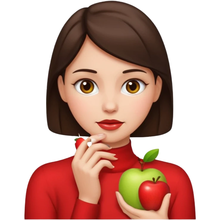 The apple female brunette emoji grabbing her neck  emoji
