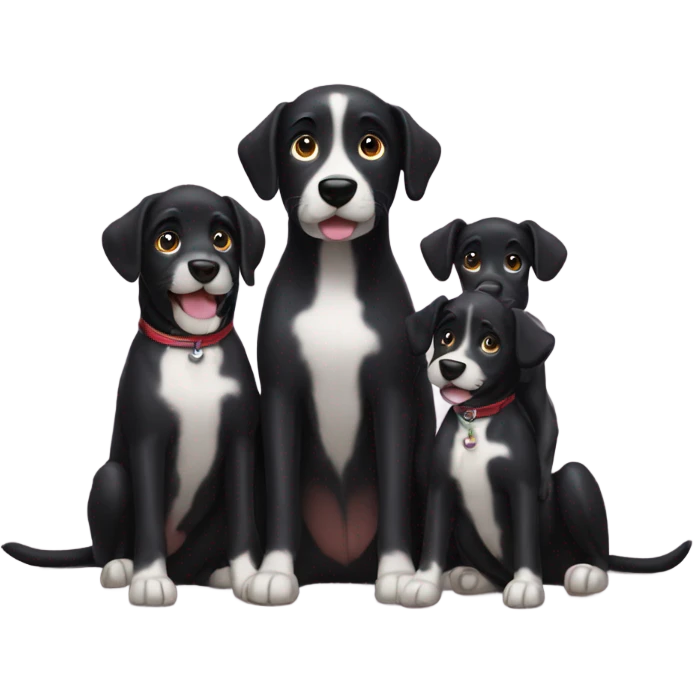 A black dog with his kids emoji