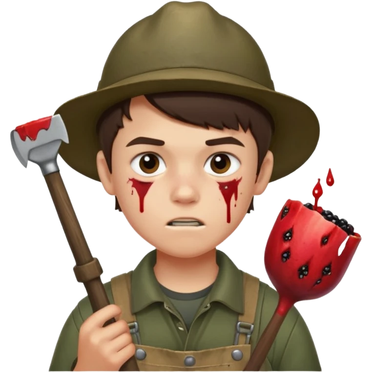 13 y/o Brian robeson at the beginning of Hatchet
determined, has hatchet, self-reliant, observant survivalist, berry juice on mouth, bug bites on face, white boy emoji