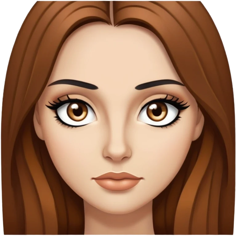 Long brown hair, hazel eyes, sharp black eyeliner Baddie emoji