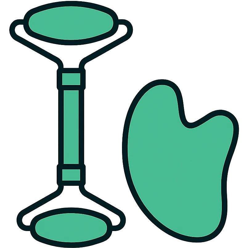 jade and guasha set, elegant and minimal style, lineal color icon with black outlines emoji