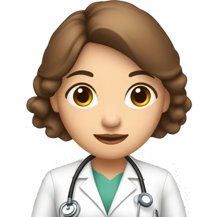 mujer medico de pelo marron y largo. Con ojos marrones. con la palma de la mano hacia arriba. emoji