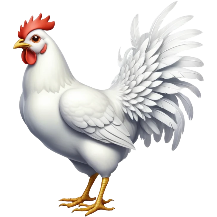 cinematic-[white chicken]-realistic-full-body-perched-emoji,-wings-tucked-neatly,-head-tilted-dramatically,-sleek-[white]-feathers,-simplified-yet-realistic-focused-features,-highly-detailed,-glowing-with-an-almost-sarcastic-glow emoji