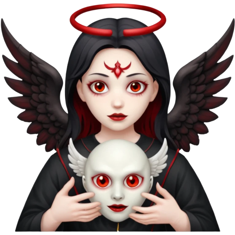 a demon taking the angel maask of his face emoji