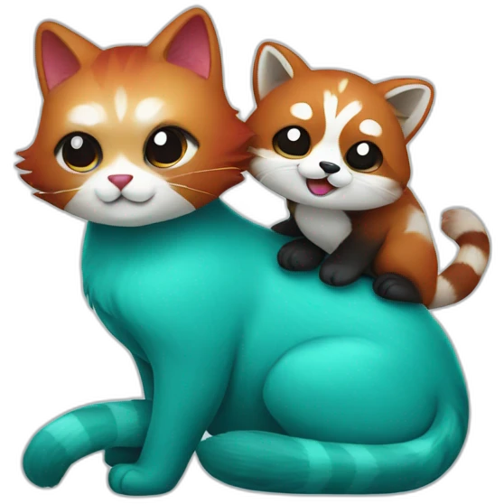 Turquoise cat holding red panda emoji