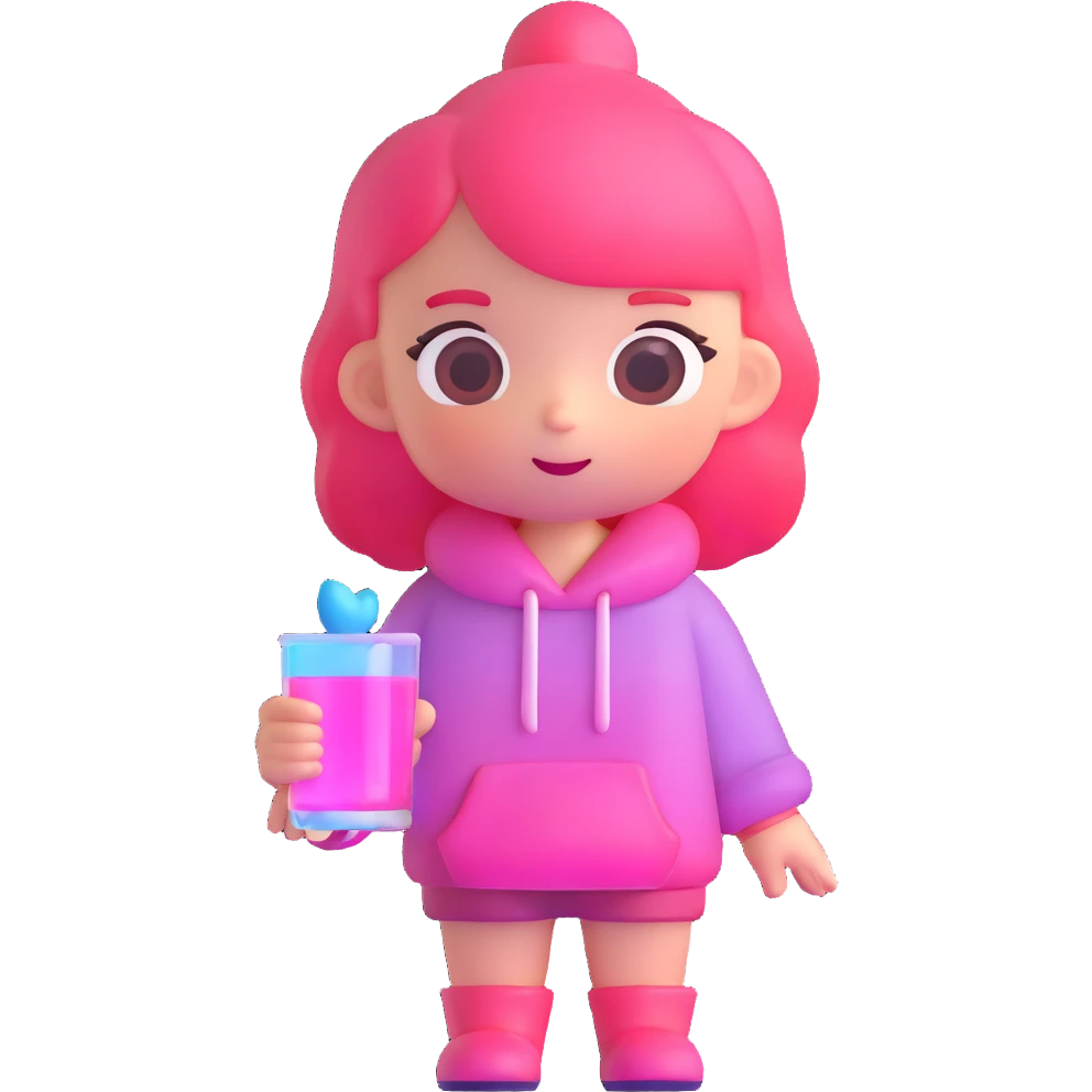 Cute female character with pink gradient, glass effect, minimalist design, transparent background emoji