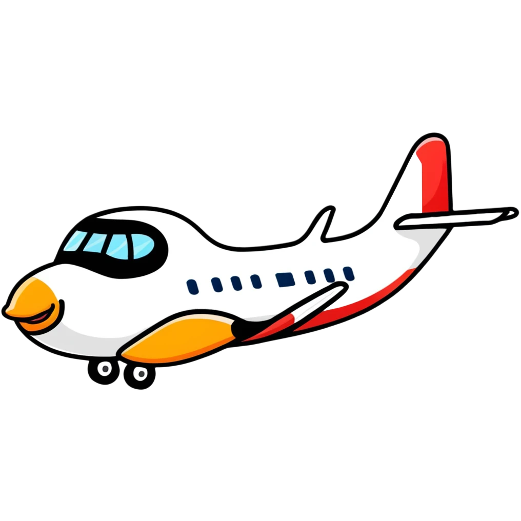 A cute airplane with a goose head and neck, flying with aircraft wings emoji