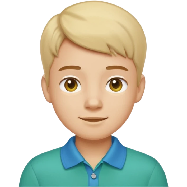gender neutral person, chest up, wearing a blue-green polo shirt, emoji style, friendly expression emoji
