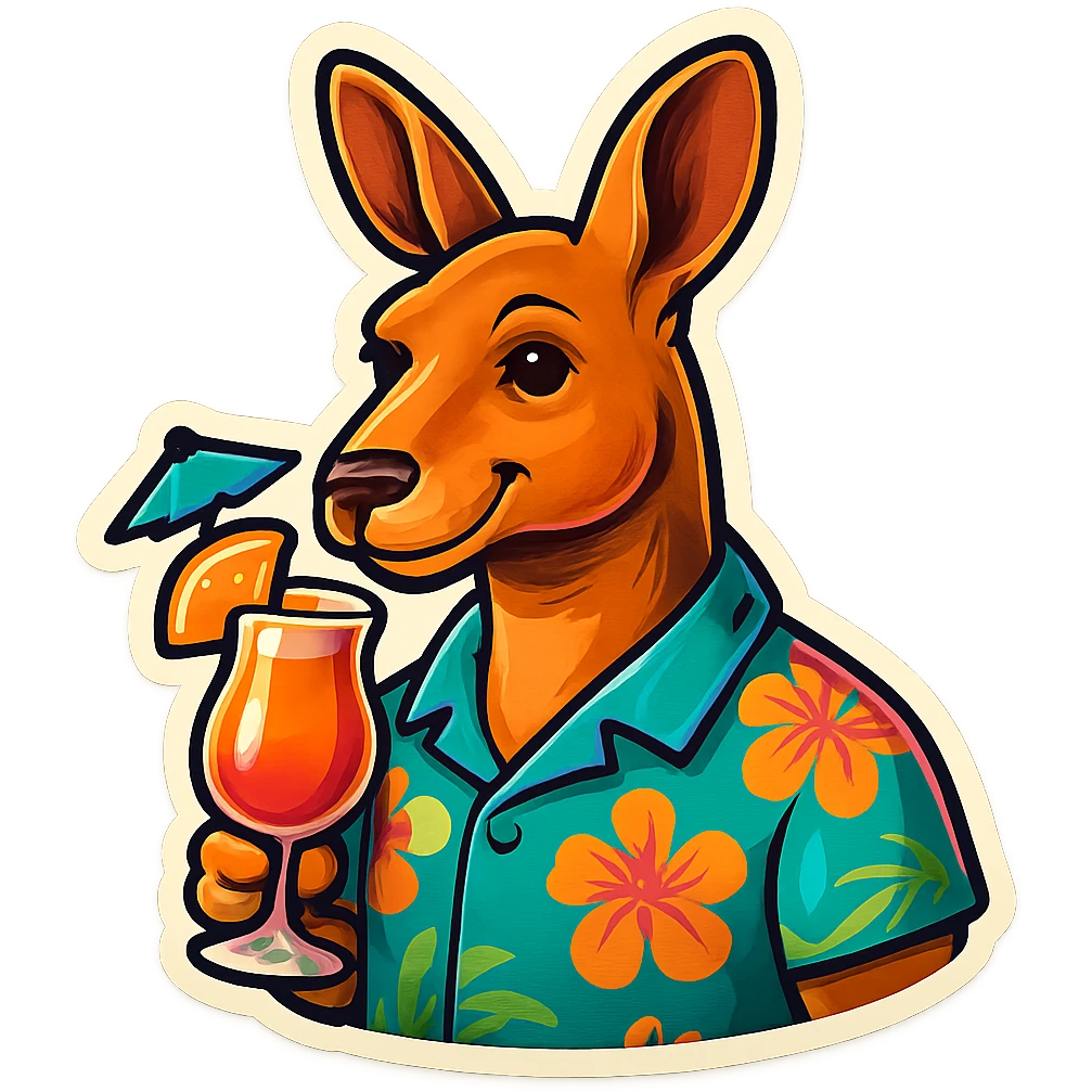 Kangaroo with Hawaii shirt and coctail emoji