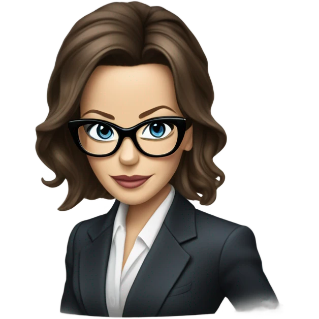 Realistic classy photo Kate Beckinsale blue eyes wearing glasses in a business meeting high fashion  emoji