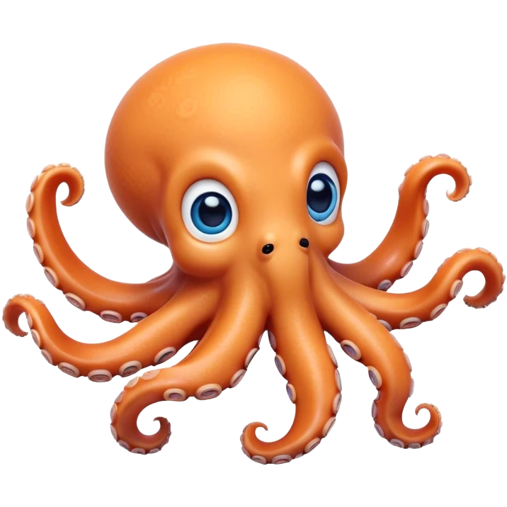 Cinematic Cute Octopus Portrait Emoji, Head tilted playfully and inquisitively, featuring a rounded, light orange body embellished with playful blue rings, eight adorably curling arms, and big, twinkling eyes full of wonder, Simplified yet irresistibly adorable features, highly detailed, glowing with a warm, inviting underwater glow, high shine, affectionate and lively, stylized with a touch of whimsical cartoon charm, soft glowing outline, capturing the essence of a mischievous yet loving octopus that seems as if it could bob out of the screen into your arms! emoji